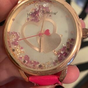 Betsey Johnson Gold and Pink Heart Watch